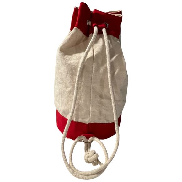 Flower Hospital Medical Staff Canvas Duffle Bag Red Cream Drawstring - Picture 9 of 13